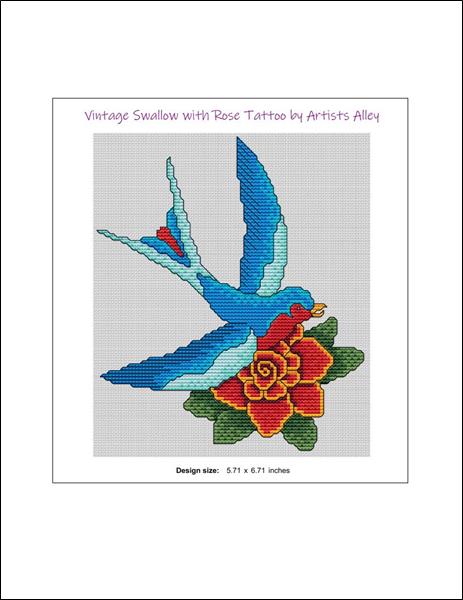 click here to view larger image of Vintage Swallow with Rose Tattoo (chart)