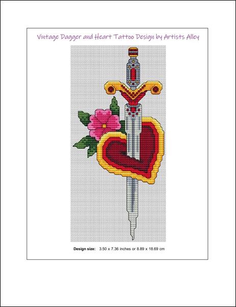 click here to view larger image of Vintage Dagger and Heart Tattoo (chart)