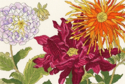 click here to view larger image of Dahlia Blooms (counted cross stitch kit)