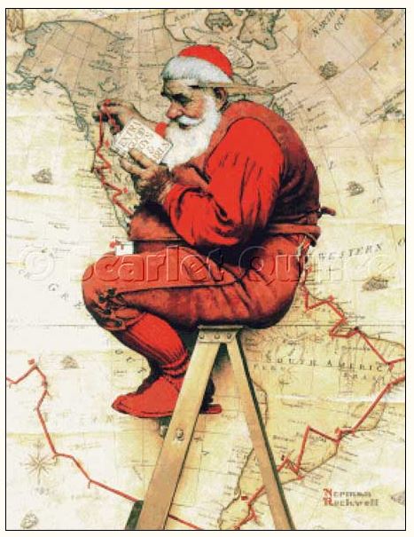 Santa at the Map - Norman Rockwell