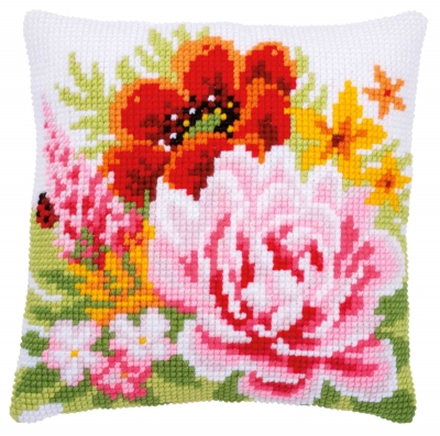 click here to view larger image of Flowers Cushion (counted cross stitch kit)