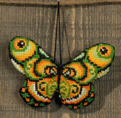 Green Orange Butterfly Ornament