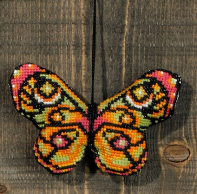 click here to view larger image of Green Pink Butterfly Ornament (counted cross stitch kit)