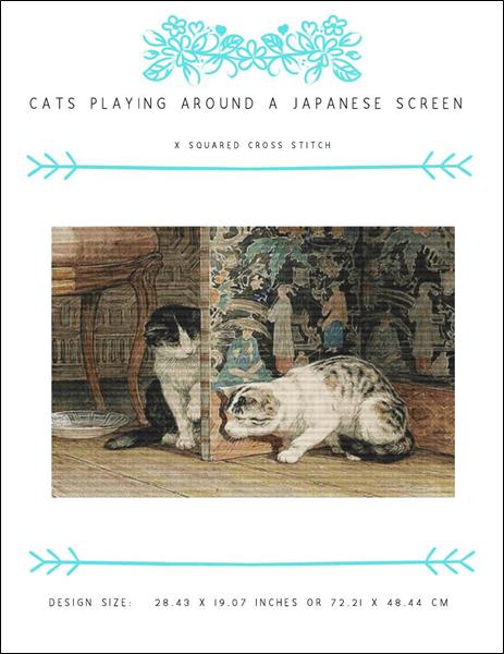Cats Playing Around a Japanese Screen