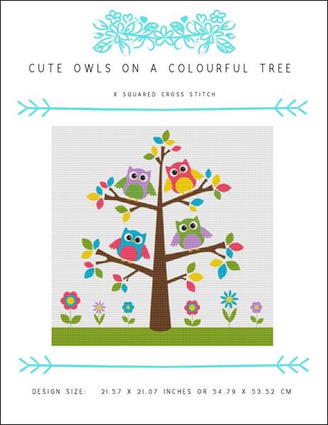 Cute Owls on a Colourful Tree