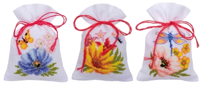 click here to view larger image of Flowers Bags (Set of 3) (counted cross stitch kit)