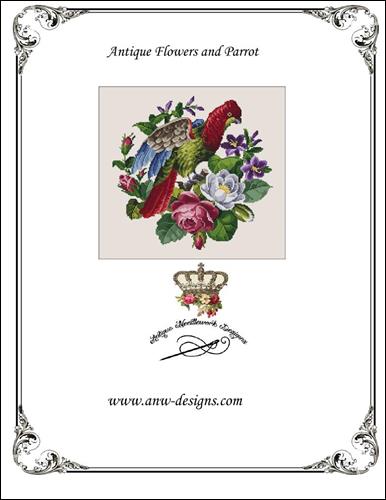 Antique Flowers and Parrot