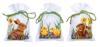 click here to view larger image of Rabbits with Chicks - Bags (set of 3) (counted cross stitch kit)