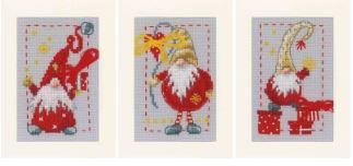 click here to view larger image of Christmas Gnomes Greeting Cards (set of 3) (counted cross stitch kit)