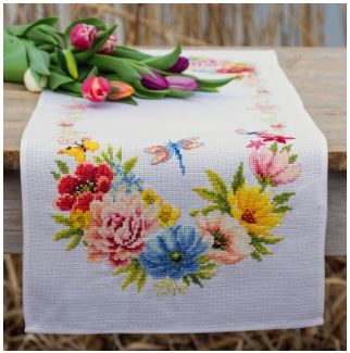 click here to view larger image of Colourful Flower Table Runner (counted cross stitch kit)