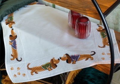 click here to view larger image of Dachshunds Tablecloth (counted cross stitch kit)