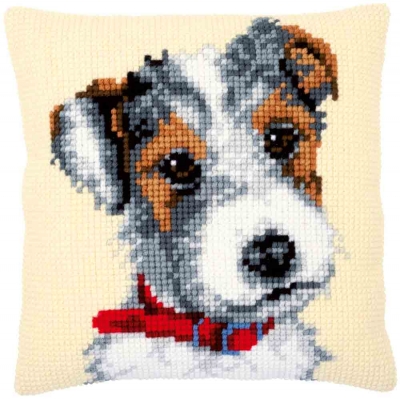 Dog with Red Collar Cushion