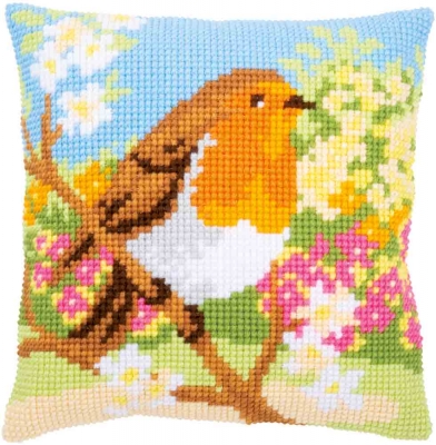click here to view larger image of Robin in Garden Cushion (needlepoint)
