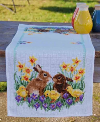 click here to view larger image of Rabbits with Chicks Table Runner (counted cross stitch kit)