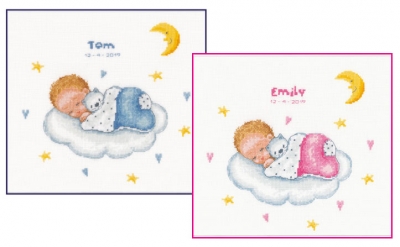 Sleeping Baby on Cloud - Birth Announcement