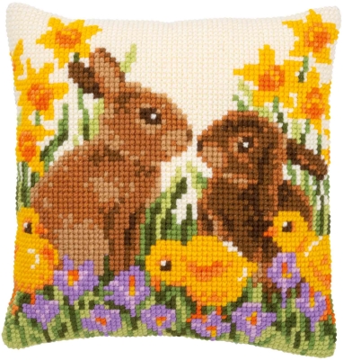 click here to view larger image of Rabbits With Chicks Cushion (needlepoint)