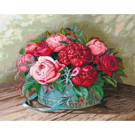 click here to view larger image of Peons and Roses (counted cross stitch kit)