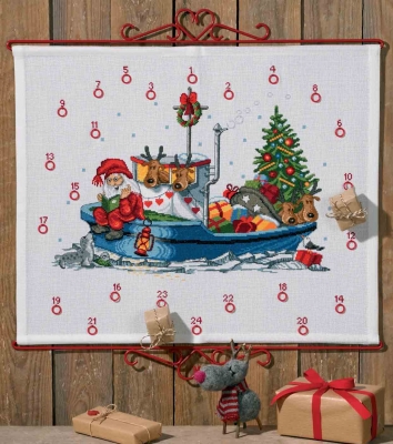 click here to view larger image of Santa in Boat Advent Calendar (counted cross stitch kit)