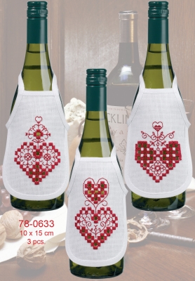 click here to view larger image of Hardanger Heart Bottle Aprons (3pcs) (counted cross stitch kit)