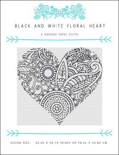 Black and White Floral Heart