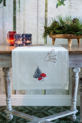 click here to view larger image of Winter Christmas Landscape Table Runner (printed linen)