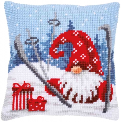 Christmas Gnome Skiing Cushion