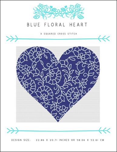 Blue Floral Heart - X Squared Cross Stitch