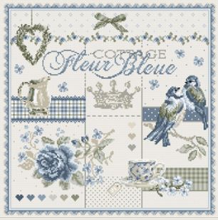 click here to view larger image of Fleur Bleue (KIT) - Linen (counted cross stitch kit)