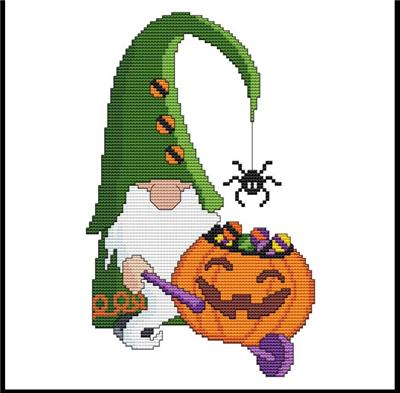 click here to view larger image of Halloween Gnomes - Pumpkin Wheelbarrow (chart)