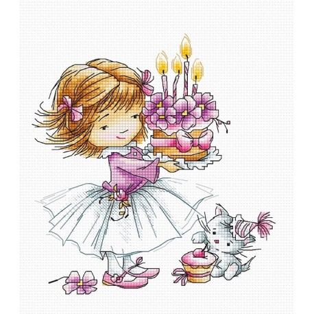 click here to view larger image of Girl with a Kitten and a Cake (counted cross stitch kit)