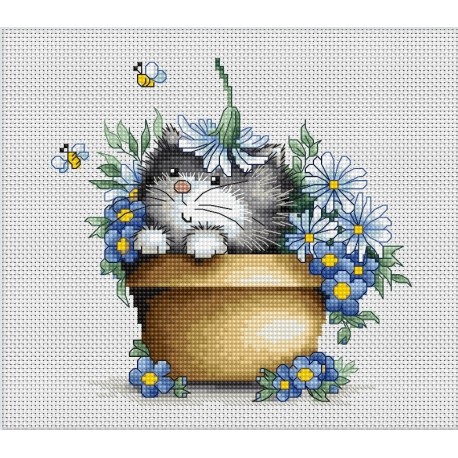 click here to view larger image of Kitten in Flowers (counted cross stitch kit)