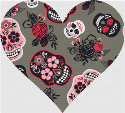click here to view larger image of Pink and Grey Sugar Skull Heart (chart)