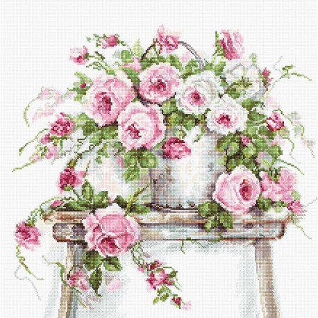 click here to view larger image of Roses on a Stool (counted cross stitch kit)