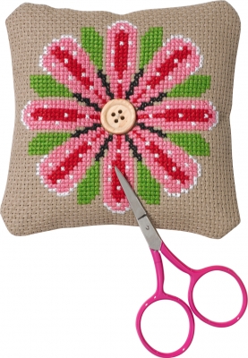click here to view larger image of Large Pink Flower Needlepillow (counted cross stitch kit)