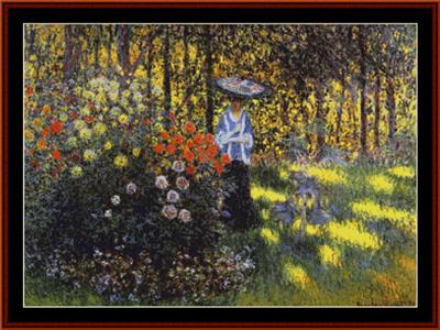 Woman with Parasol in Garden