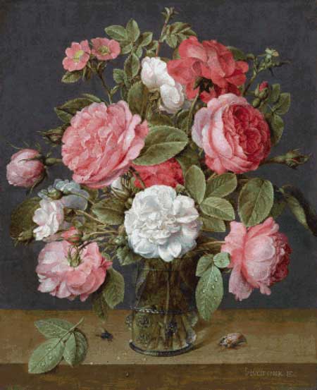 Roses in a Glass Vase - Jacob van Hulsdonck