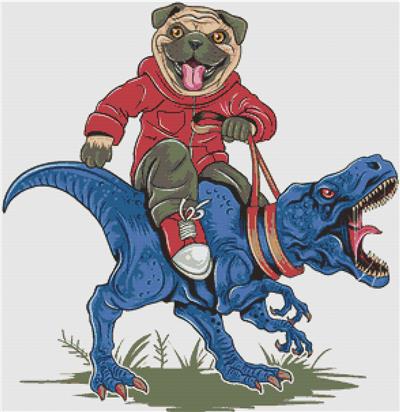 Pug on a Dinosaur