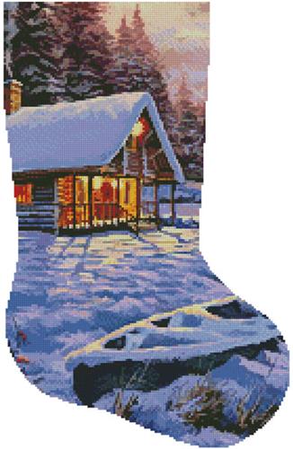 click here to view larger image of Log Cabin Stocking (right facing) (chart)