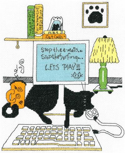 click here to view larger image of Computer Cat - KBK (counted cross stitch kit)