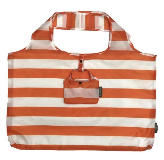 Reusable Pocket Shopper - Tangerine Orange Wide Stripes