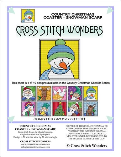 click here to view larger image of Country Christmas Coaster - Snowman Scarf (chart)