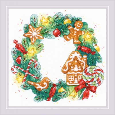 click here to view larger image of Gingerbread Wreath (counted cross stitch kit)