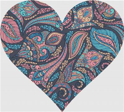 Pink and Blue Paisley Heart