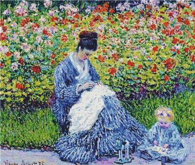 Camille Monet and a Child in the Artists Garden in Argenteuil