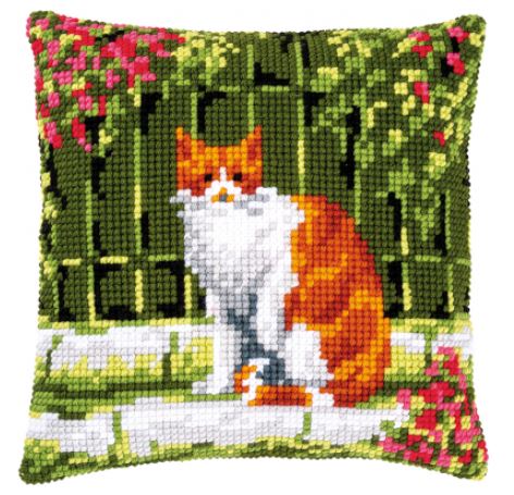 click here to view larger image of Cat Between Flowers Cushion (counted canvas kit)