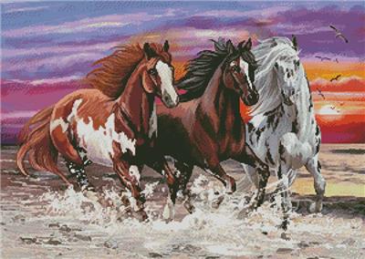 Three Horses at Sunset