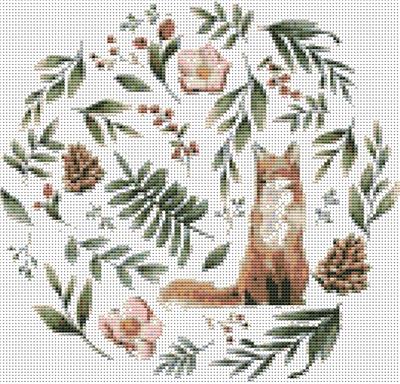 Wild Animals w/ Flowers and Leaves - Fox