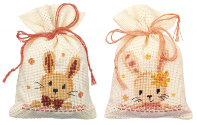 click here to view larger image of Sweet Bunnies Bags (set of 2) (counted cross stitch kit)