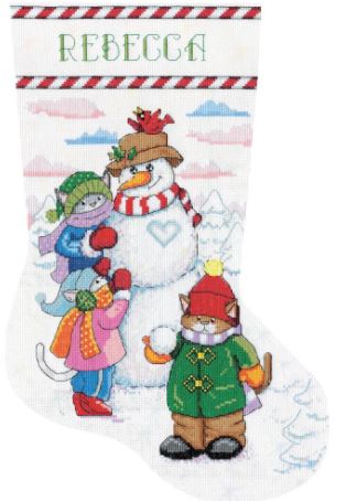 click here to view larger image of Snowman with Cats Stocking (counted cross stitch kit)