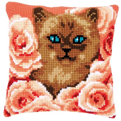 click here to view larger image of Kitten Between Roses Cushion (counted canvas kit)